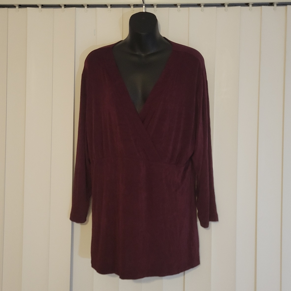 Chico's Travelers Rich Burgundy Top Faux Wrap Blouse Cross Front Shirt Rust